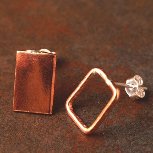 Contemporary handcrafted recycled textured diamond Copper studs